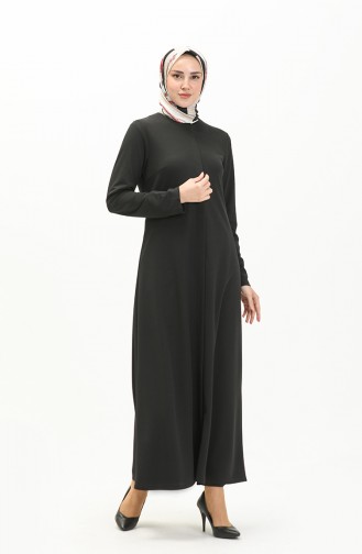 Abaya mit verstecktem Stoffdetail 2027-02 Schwarz 2027-02