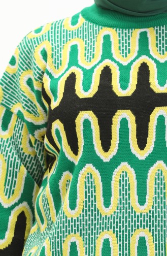Trikot gemusterter Pullover mit Ballonärmeln 80055-06 Grün-Schwarz 80055-06