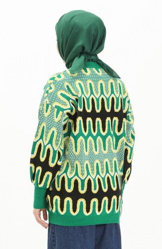 Trikot gemusterter Pullover mit Ballonärmeln 80055-06 Grün-Schwarz 80055-06