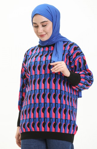 Trikot gemusterter Pullover mit Ballonärmeln 80056-04 Sax-Schwarz 80056-04