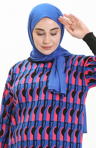 Trikot gemusterter Pullover mit Ballonärmeln 80056-04 Sax-Schwarz 80056-04