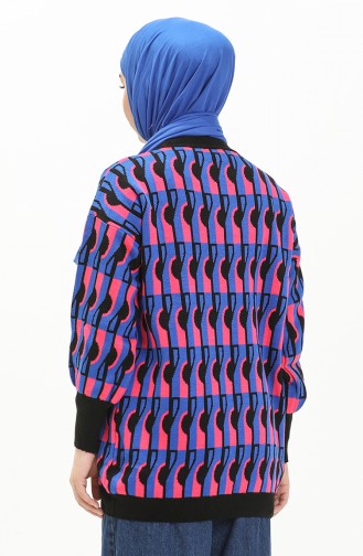 Trikot gemusterter Pullover mit Ballonärmeln 80056-04 Sax-Schwarz 80056-04