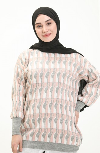 Trikot gemusterter Pullover mit Ballonärmeln 80056-05 Grau-Puderfarben 80056-05