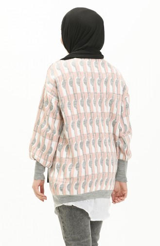 Trikot gemusterter Pullover mit Ballonärmeln 80056-05 Grau-Puderfarben 80056-05