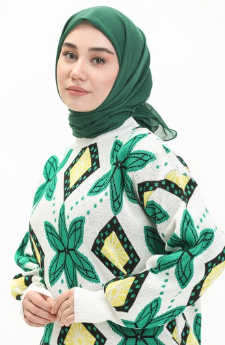 Trikot gemusterter Pullover 80058-02 Knochenfarbe-Grün 80058-02