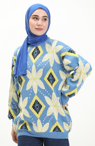 Patterned Sweater 80058-03 Blue Yellow 80058-03
