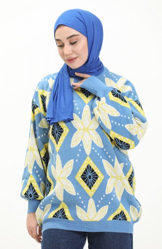 Triko Desenli Kazak 80058-03 Mavi Sarı