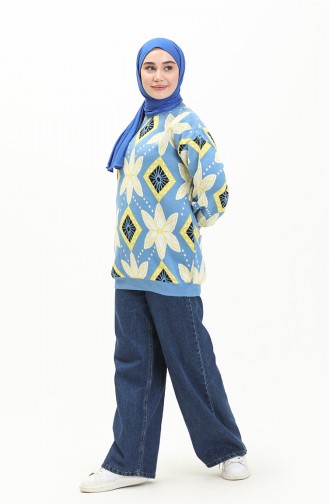 Patterned Sweater 80058-03 Blue Yellow 80058-03