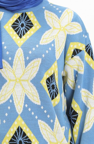 Pull Tricot à Motifs 80058-03 Bleu Jaune 80058-03