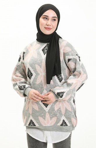Trikot gemusterter Pullover 80058-08 Grau-Puderfarben 80058-08