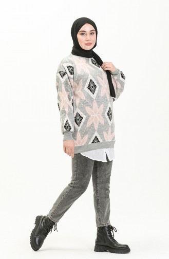 Trikot gemusterter Pullover 80058-08 Grau-Puderfarben 80058-08