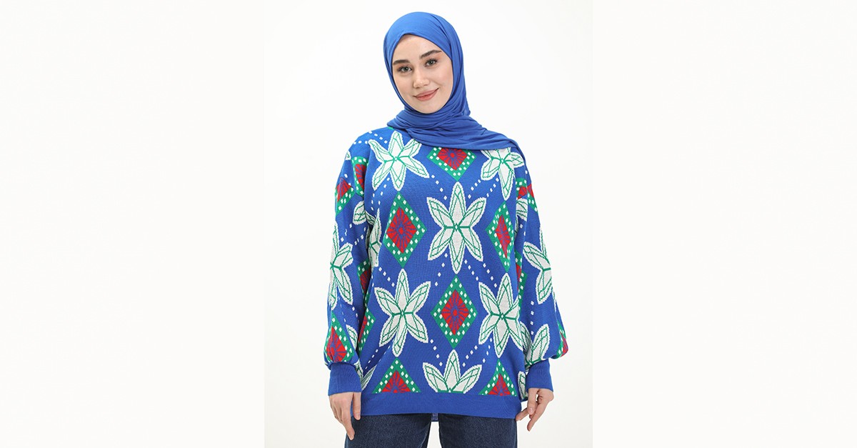 Triko Desenli Kazak 80058-09 Saks Kemik | Sefamerve