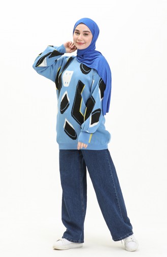 Patterned Sweater 80060-07 Blue 80060-07