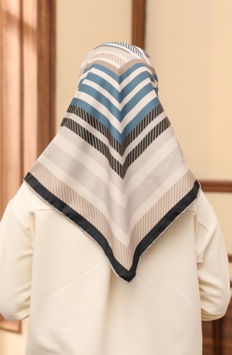 Patterned Twill Scarf 3009-02 Beige Petrol 3009-02