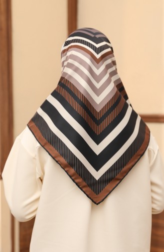 Desenli Twill Eşarp 3009-08 Vizon Siyah