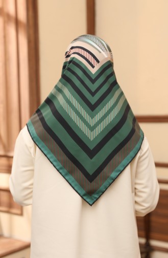 Patterned Twill Scarf 3009-10 Emerald Green Beige 3009-10