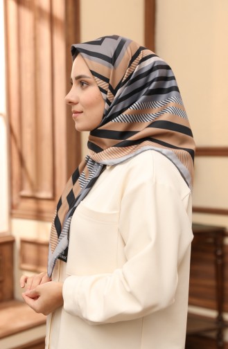 Desenli Twill Eşarp 3009-13 Camel Gri