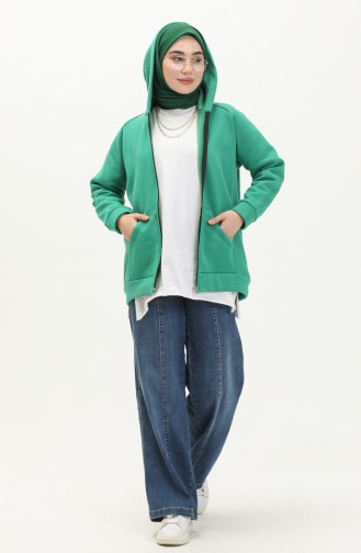 Cardigan à Capuche à Trois Fils 1082-01 Vert 1082-01