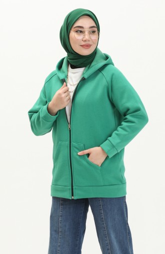 Cardigan à Capuche à Trois Fils 1082-01 Vert 1082-01