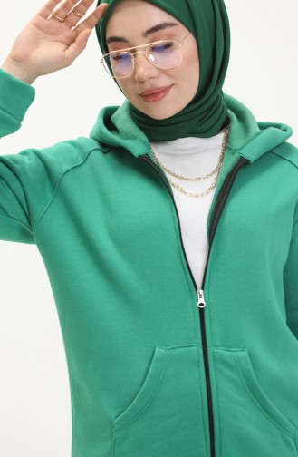 Cardigan à Capuche à Trois Fils 1082-01 Vert 1082-01