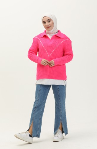 Knitted V-Neck Sweater 80050-03 Fuchsia 80050-03