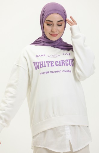 Letter Printed Sweatshirt 1066-01 Ecru Lilac 1066-01