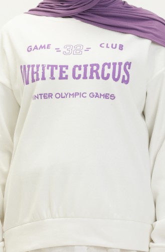 Letter Printed Sweatshirt 1066-01 Ecru Lilac 1066-01