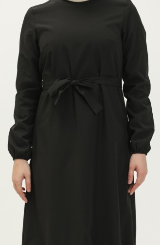 Kleid mit Gürtel und gefältelter Rock 1081-01 Schwarz 1081-01