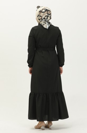 Kleid mit Gürtel und gefältelter Rock 1081-01 Schwarz 1081-01