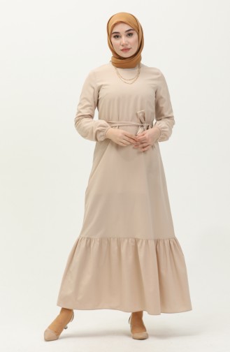 Robe Ceinturée avec Jupe Plissée 1081-02 Beige 1081-02