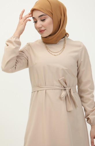 Robe Ceinturée avec Jupe Plissée 1081-02 Beige 1081-02