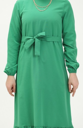 Robe Ceinturée avec Jupe Plissée 1081-03 Vert Emeraude 1081-03