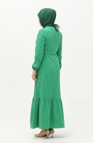 Robe Ceinturée avec Jupe Plissée 1081-03 Vert Emeraude 1081-03