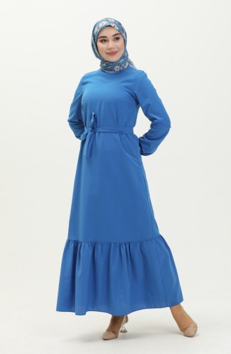 Kleid mit Gürtel und gefältelter Rock 1081-05 Sax 1081-05