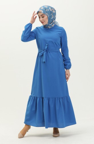 Kleid mit Gürtel und gefältelter Rock 1081-05 Sax 1081-05