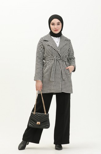 Belted Patterned Jacket 1080-01 Black white 1080-01