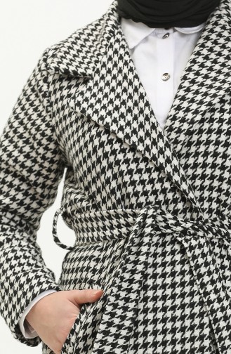 Veste Ceinturée à Motif 1080-01 Noir Blanc 1080-01