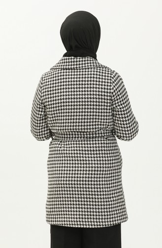 Veste Ceinturée à Motif 1080-01 Noir Blanc 1080-01