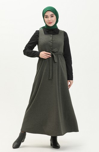 Fischgrätmuster ärmelloses Kleid 7130-07 Khaki 7130-07