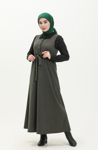 Balık Sırtı Desen Jile Elbise 7130-07 Haki