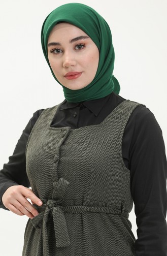 Fischgrätmuster ärmelloses Kleid 7130-07 Khaki 7130-07