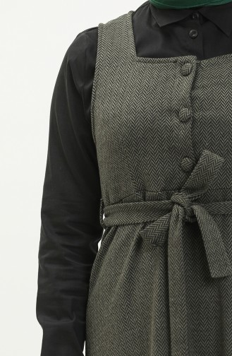 Fischgrätmuster ärmelloses Kleid 7130-07 Khaki 7130-07