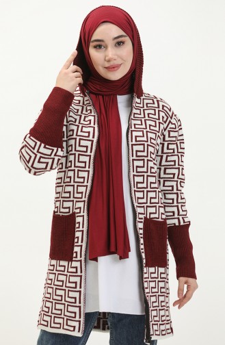 Trikot gemusterte Strickjacke mit Reißverschluss 80052-02 Weinrot 80052-02