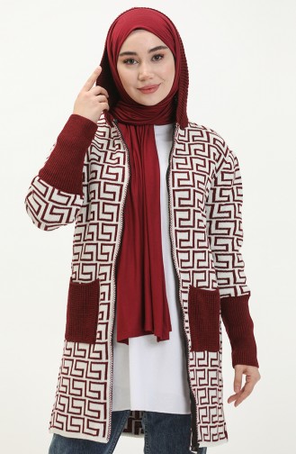 Patterned Knitted Cardigan 80052-02 Claret Red 80052-02