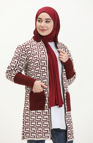 Patterned Knitted Cardigan 80052-02 Claret Red 80052-02