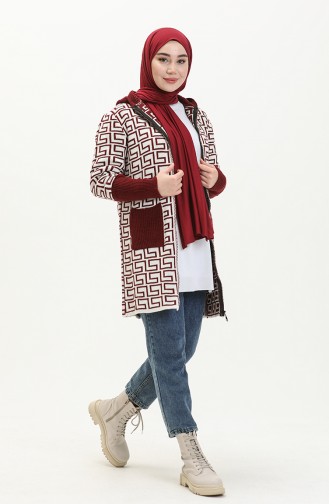 Patterned Knitted Cardigan 80052-02 Claret Red 80052-02