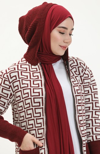 Patterned Knitted Cardigan 80052-02 Claret Red 80052-02