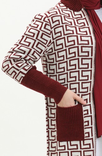 Patterned Knitted Cardigan 80052-02 Claret Red 80052-02