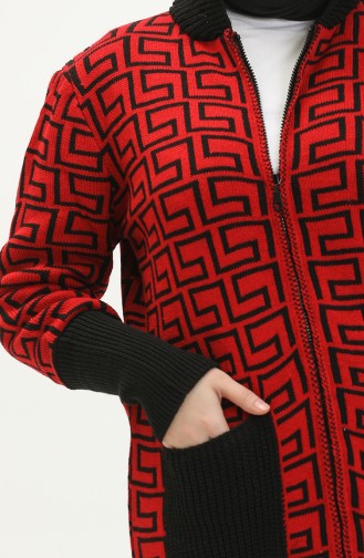 Cardigan Tricot Zippé à Motifs 80052-04 Rouge 80052-04