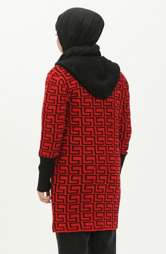 Triko Desenli Fermuarlı Hırka 80052-04 Kırmızı